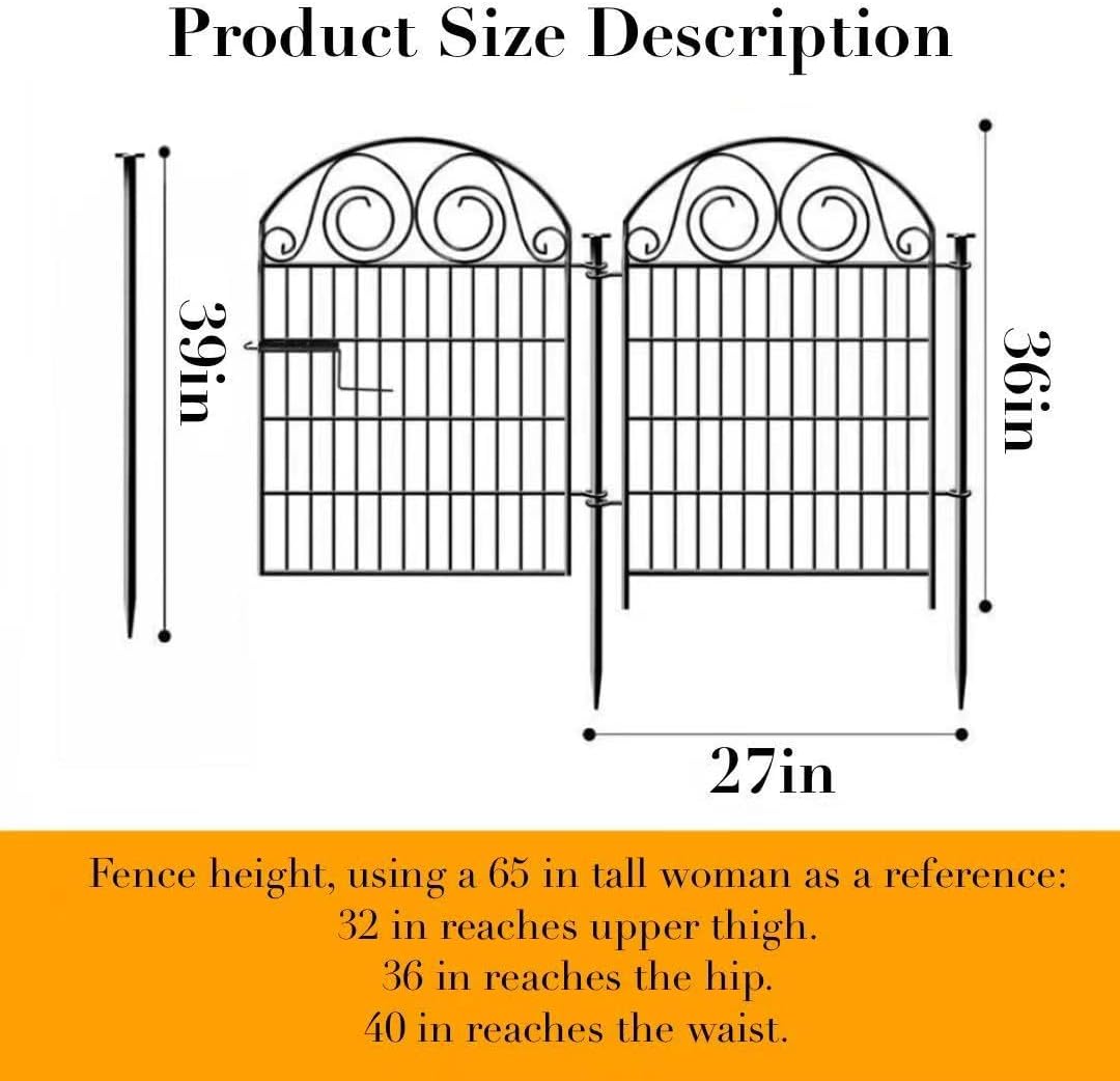Garden Fencing 36 Inch High, 22 Panels Total Length 48 Ft(L) Dog Fence Outdoor for Yard, Black Metal Temporary Fencing Stakes, Reusable Defense Fence for Yard│Patented