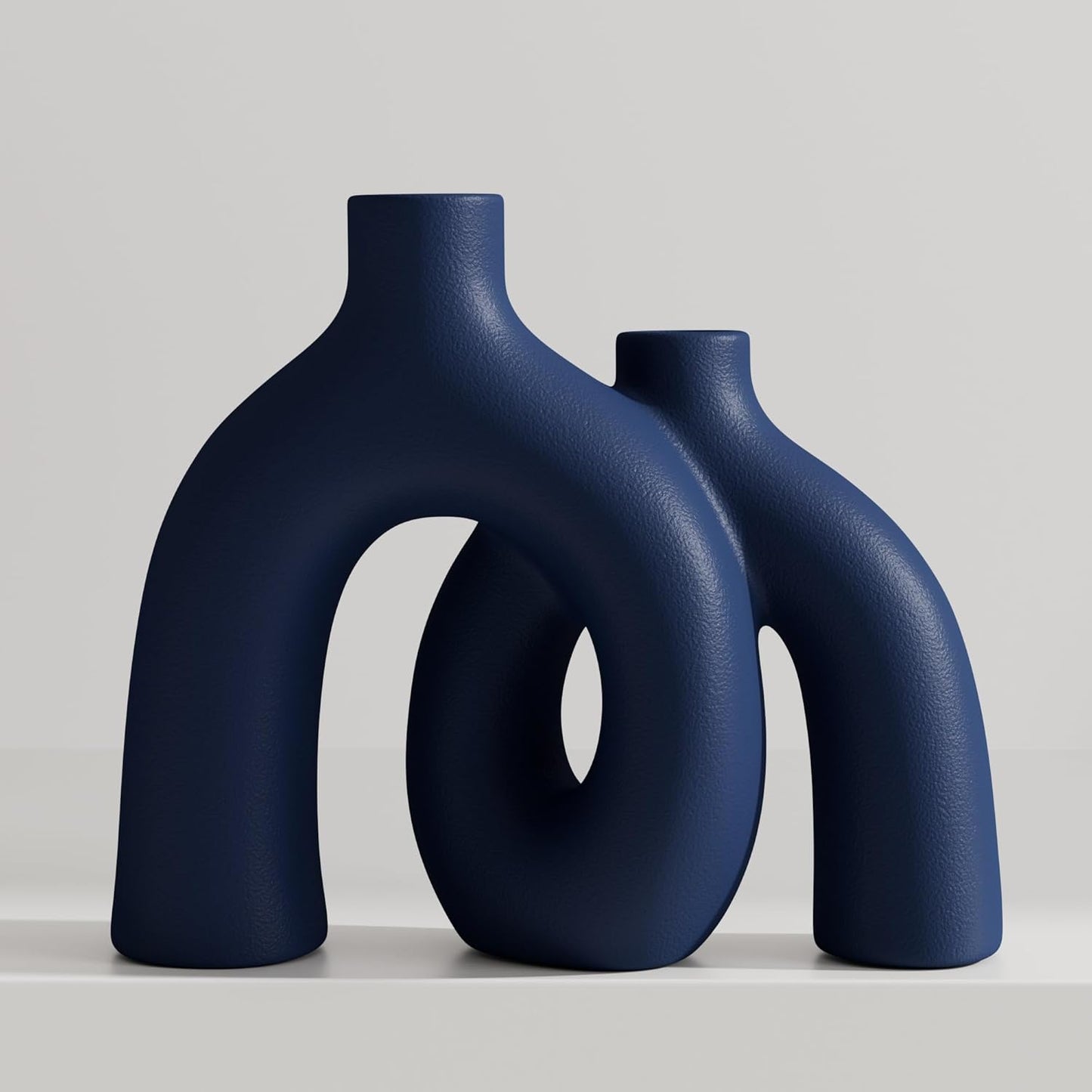 Hug Donut Decorative Vase Set - Navy Blue Vase, Modern Coastal Style Vases Home Decor, Matte Ceramic Decorations for Living Room Shelf, Bookshelf Mantle Entryway Table or Console Décor (Navy Blue)