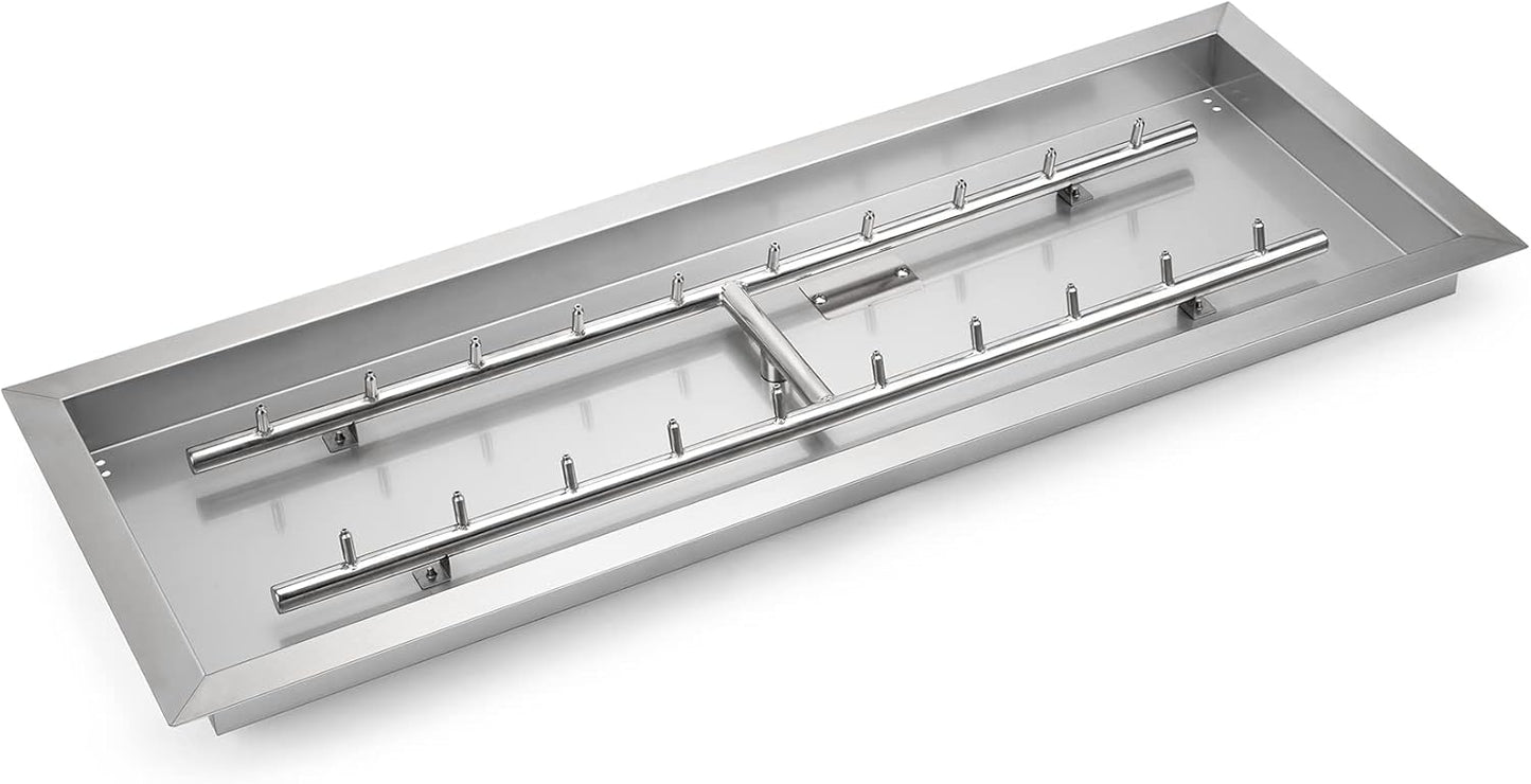 Stanbroil 36 x 12-Inch Rectangle Drop-in Fire Pit Pan with Jet Burner, 304 Stainless Steel Gas Firepit Insert for DIY Firepit Table, High Flame150,000 BTU Max