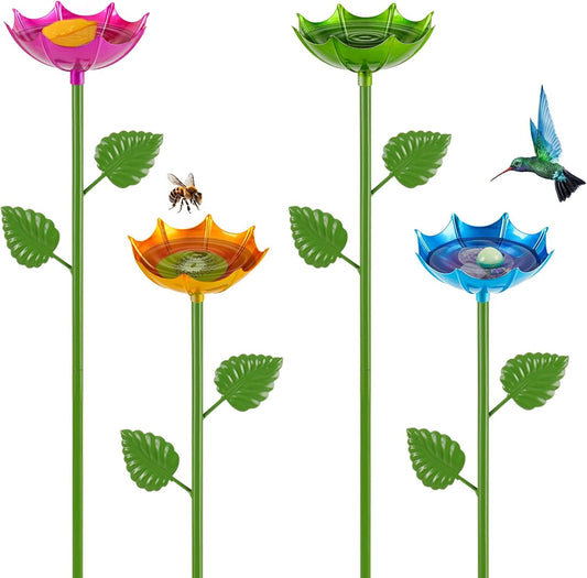 Bee Watering Station for Garden, 4 Pack Bee Drinking Station with Umbrella Design, Metal Butterfly Feeder Bee Baths for Outdoor Garden Yard Decor (Red,Green,Blue,Yellow)