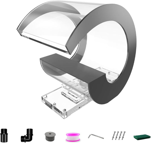 Pool Waterfall Fountain Transparent Acrylic Fountain 15.16'' x 15.16'' x 11.42'' Silver Pool Fountains for Ground Pools Garden Outdoor Waterfalls Sheer Descent Pond Water Feature