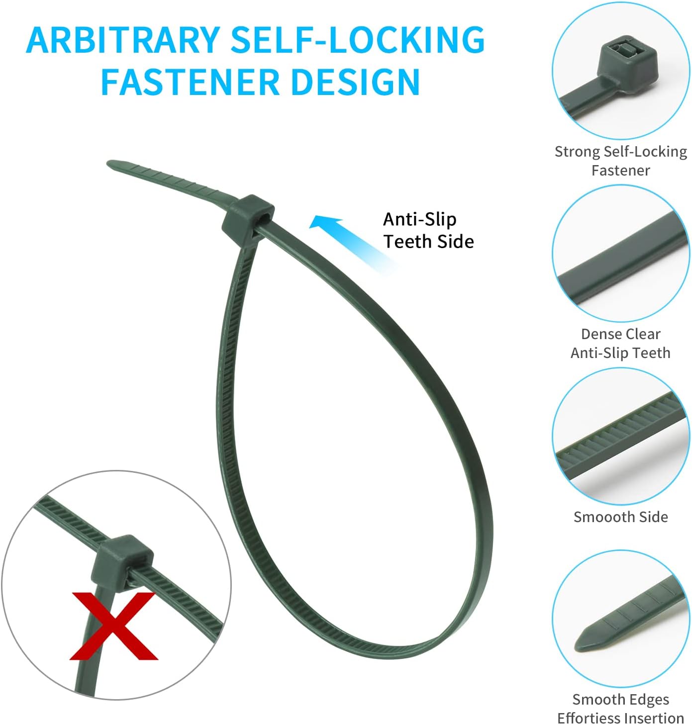 8 Inch Garden Green Zip Tie 1000 PCS, 40 Lbs - Small to Medium Zip Tie, Nylon PA66 UV Resistant Cable Tie Heavy Duty for Indoor and Outdoor Use - Ideal for bundling and securing objects