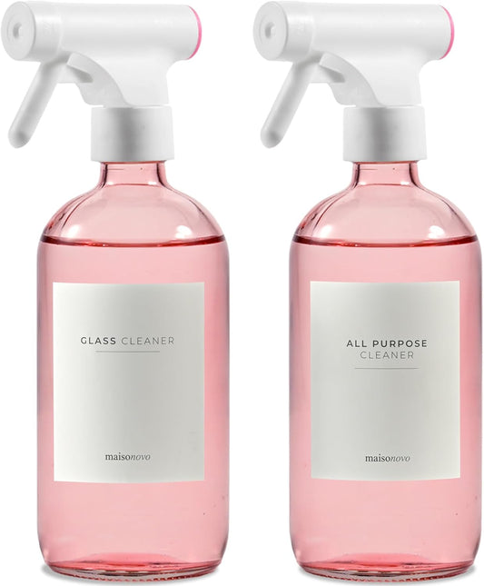 MaisoNovo Spray Bottle for Hair - 16.9 fl oz Pink x 2 with 16 Labels