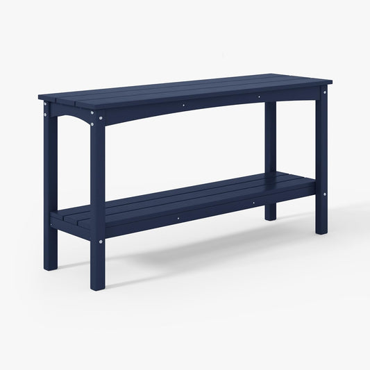 WestinTrends Malibu 55" Outdoor Patio HDPE Adirondack 2-Tier Shelf Console Table, Navy Blue