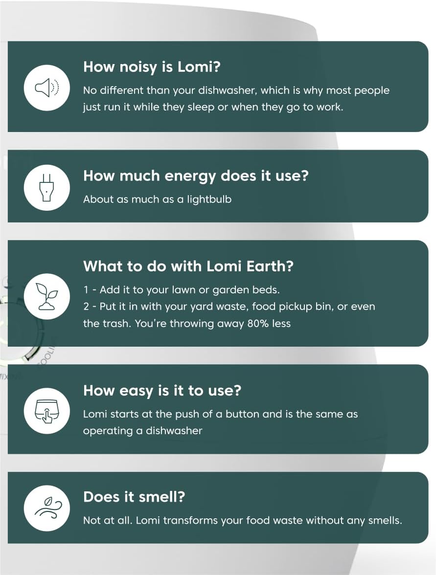 Lomi 1.3 – 3L, Electric Composter (45 Cycles), World’s First Smart Waste That Turns Waste into Natural Fertilizer with a Single Button, Indoor Compost - Kitchen Food Recycler (White, Lomi 1.3)