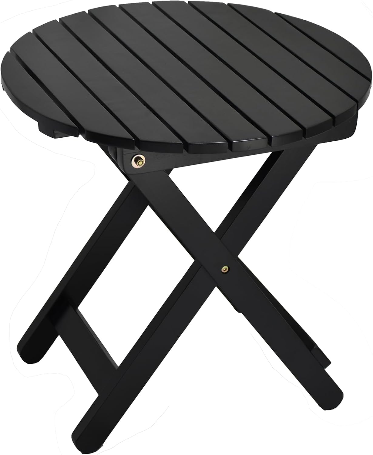 Outdoor Small Round Folding Side Tables, Foldable Wooden End Table for Indoor, Porch, Patio, Camping as Coffee Table or Plant Stand, Black ﻿