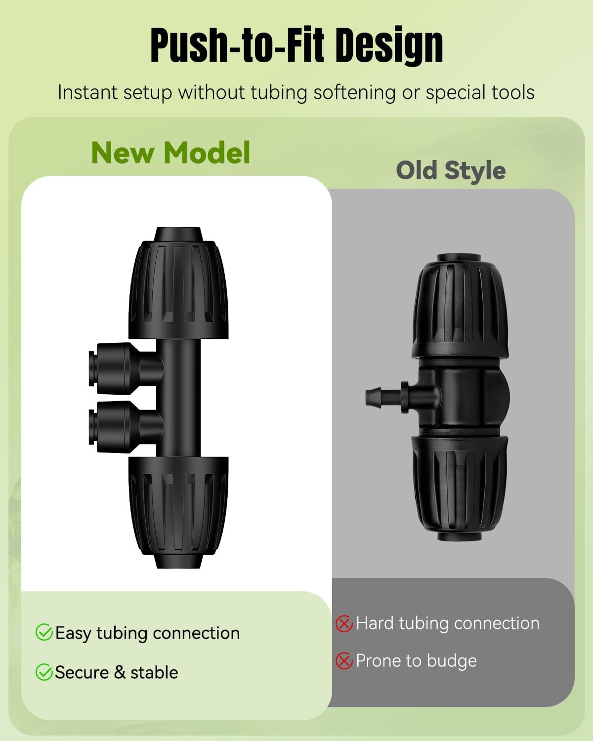 Pawfly 12 Pcs 1/2'' to 1/4'' Drip Irrigation Fittings, 4-Way Barbed Tee Quick Connectors with Anti-Drop Locked Nuts, Push-to-Fit Drip Irrigation Parts for Garden Lawn, Anti-Leak Reducing Tees