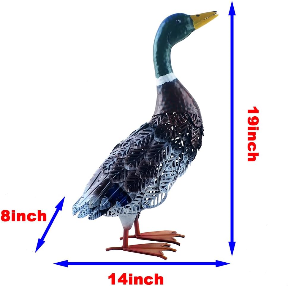 Solar Lights Statue Metal Duck Sculpture Garden Decoration Metal Yard Art for Patio Lawn Backyard Outdoor Decoration