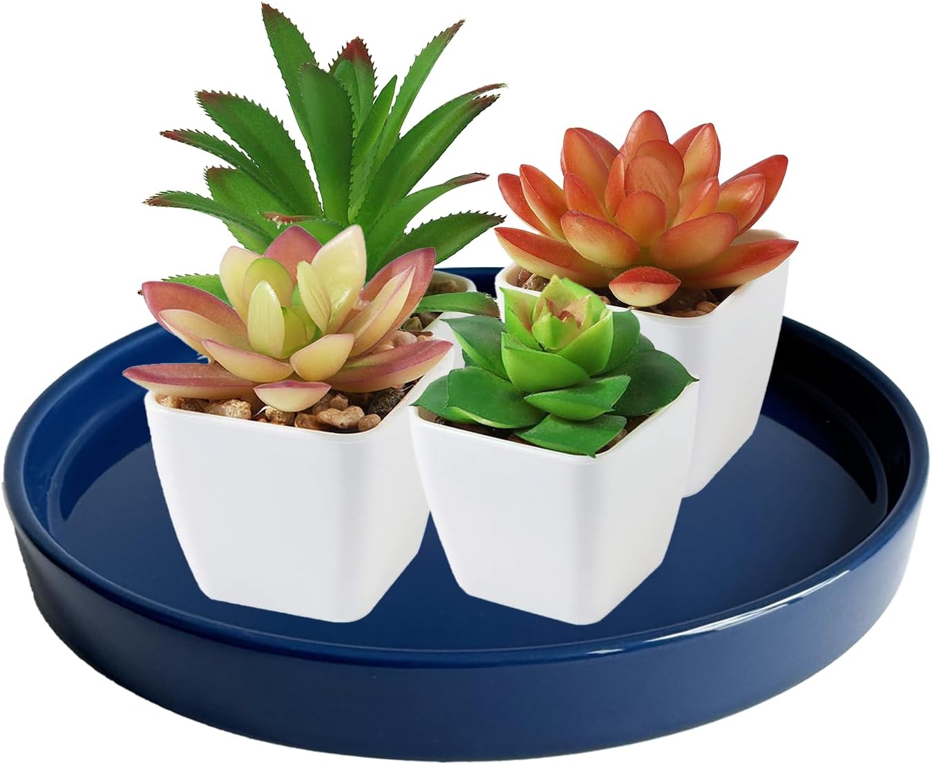 2 Pack Ceramic Plant Saucer Pot Tray 6 Inch, Planter Saucers 4 5 6 7 8 9 10 11 12 13 Inch for Indoors Outdoor, Durable Sturdy Flower Drainage drip Water Tray for Glazed Pots Base (6.4 Inch-Blue)