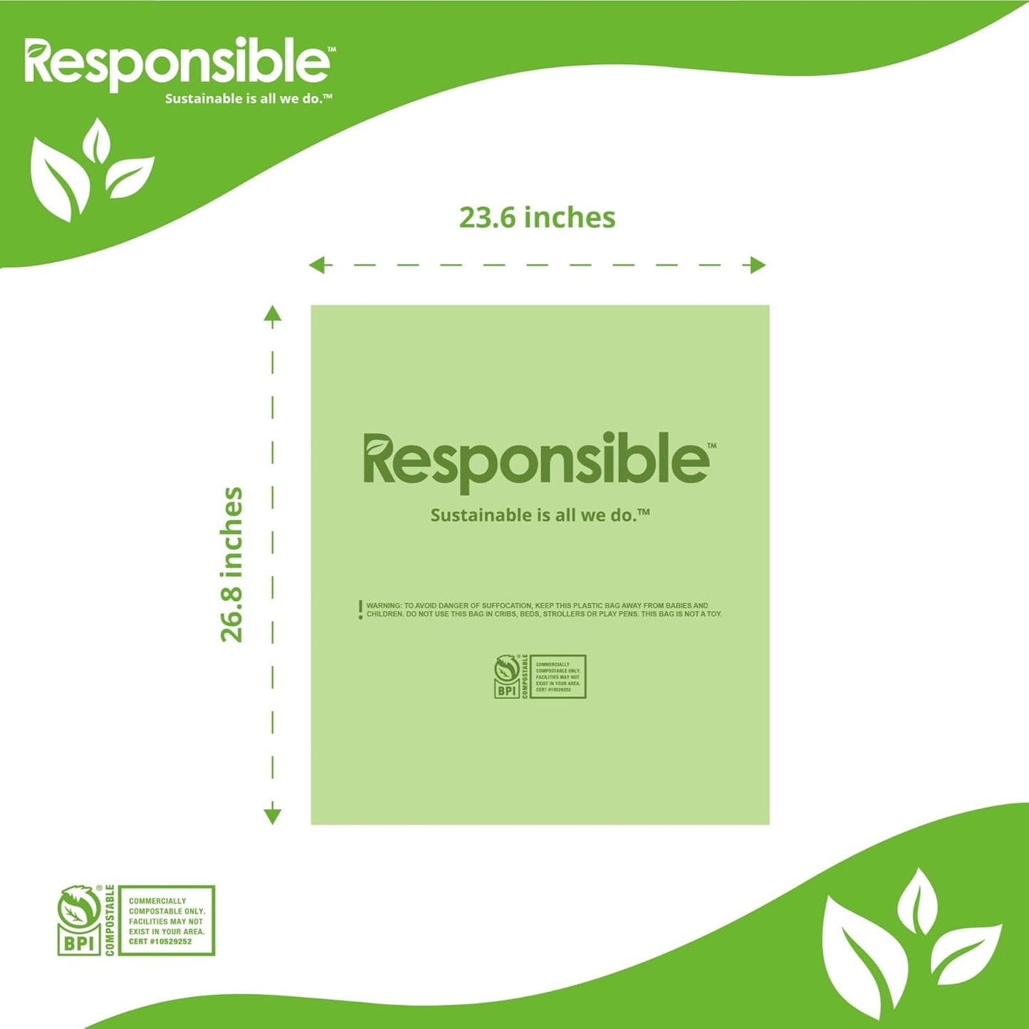 Kitchen Bin Liners, Certified Compostable, Heavy Duty Multipurpose Food Scrap Bags, Made from Compostable Materials (13 Gallon, 13 Gallon (38 Count))