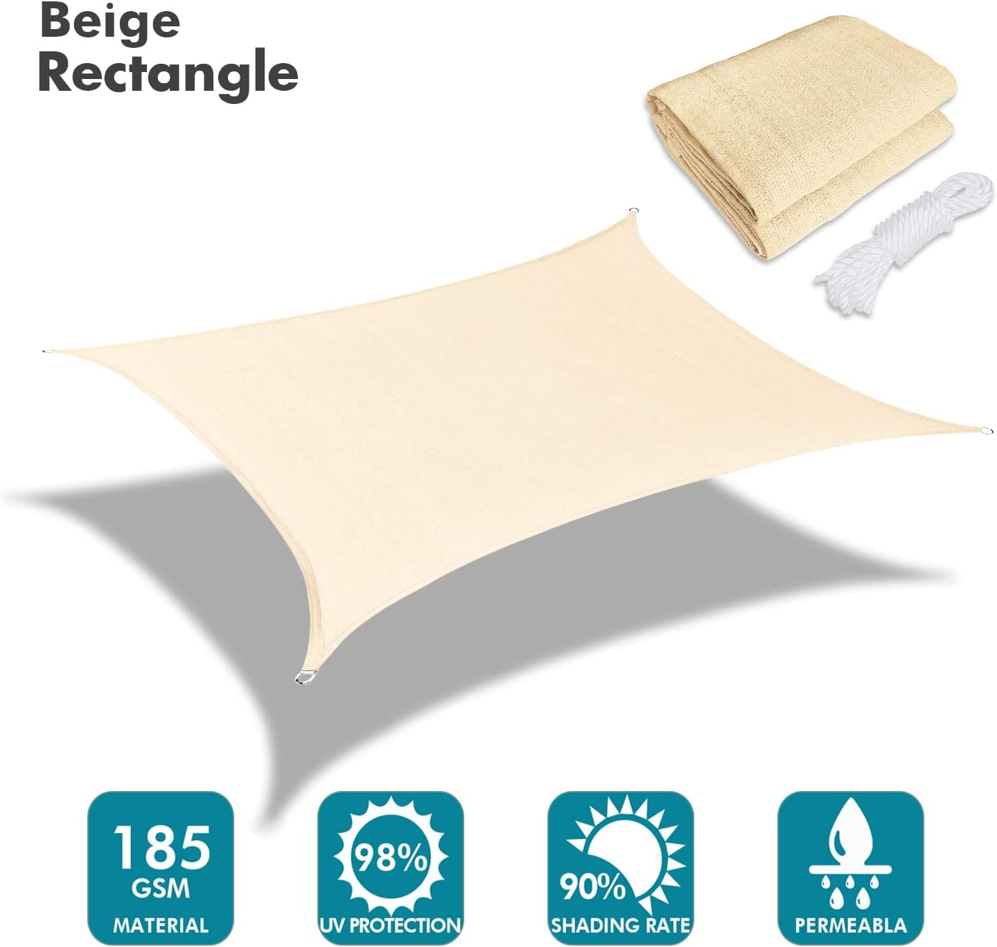 KANAGAWA 14'X16' Cream Custom Size Sun Shade Sail Rectangle UV Block Canopy Cover for Patio Backyard Lawn Garden Outdoor (Customized Available)