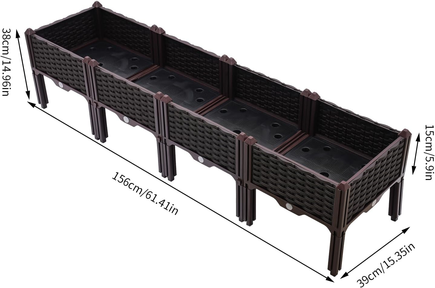 61.4" L x15.4 W x15 H PP Raised Flower Boxes Planter Boxes Outdoor Raised Garden Bed Indoor Outdoor Planting Bed Rectangle Planter Box for Patios Lawn Yard Decor Storage