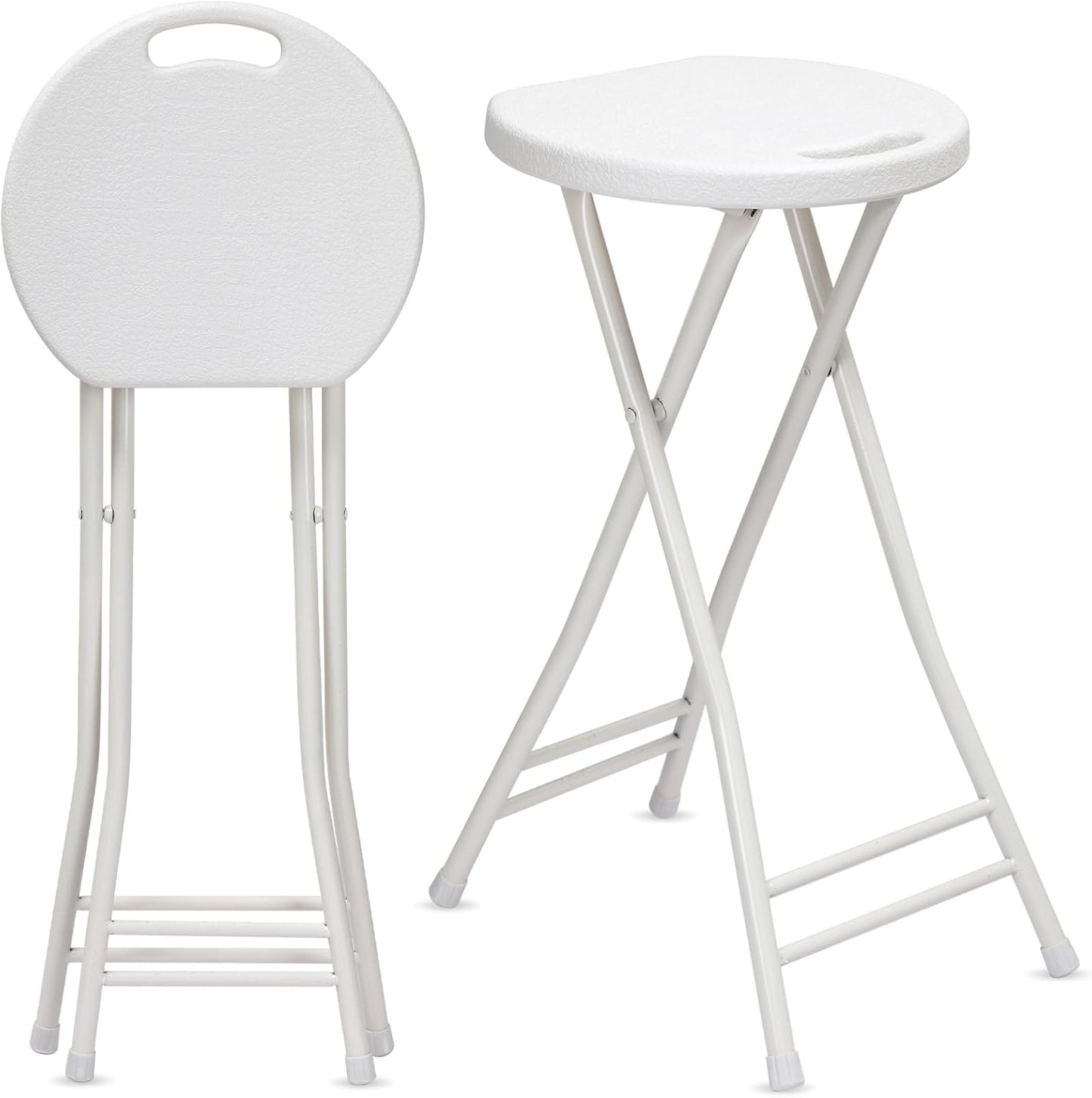 Suzile 2 Pcs 24 Inch Tall Folding Chair Portable Plastic Stool Chair Heavy Duty Foldable Bar Stools with Handle for Adults Kitchen Counter Room Home Camping Indoor Outdoor, 300lbs Capacity (White)
