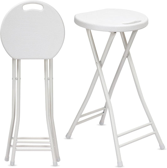 Suzile 2 Pcs 24 Inch Tall Folding Chair Portable Plastic Stool Chair Heavy Duty Foldable Bar Stools with Handle for Adults Kitchen Counter Room Home Camping Indoor Outdoor, 300lbs Capacity (White)