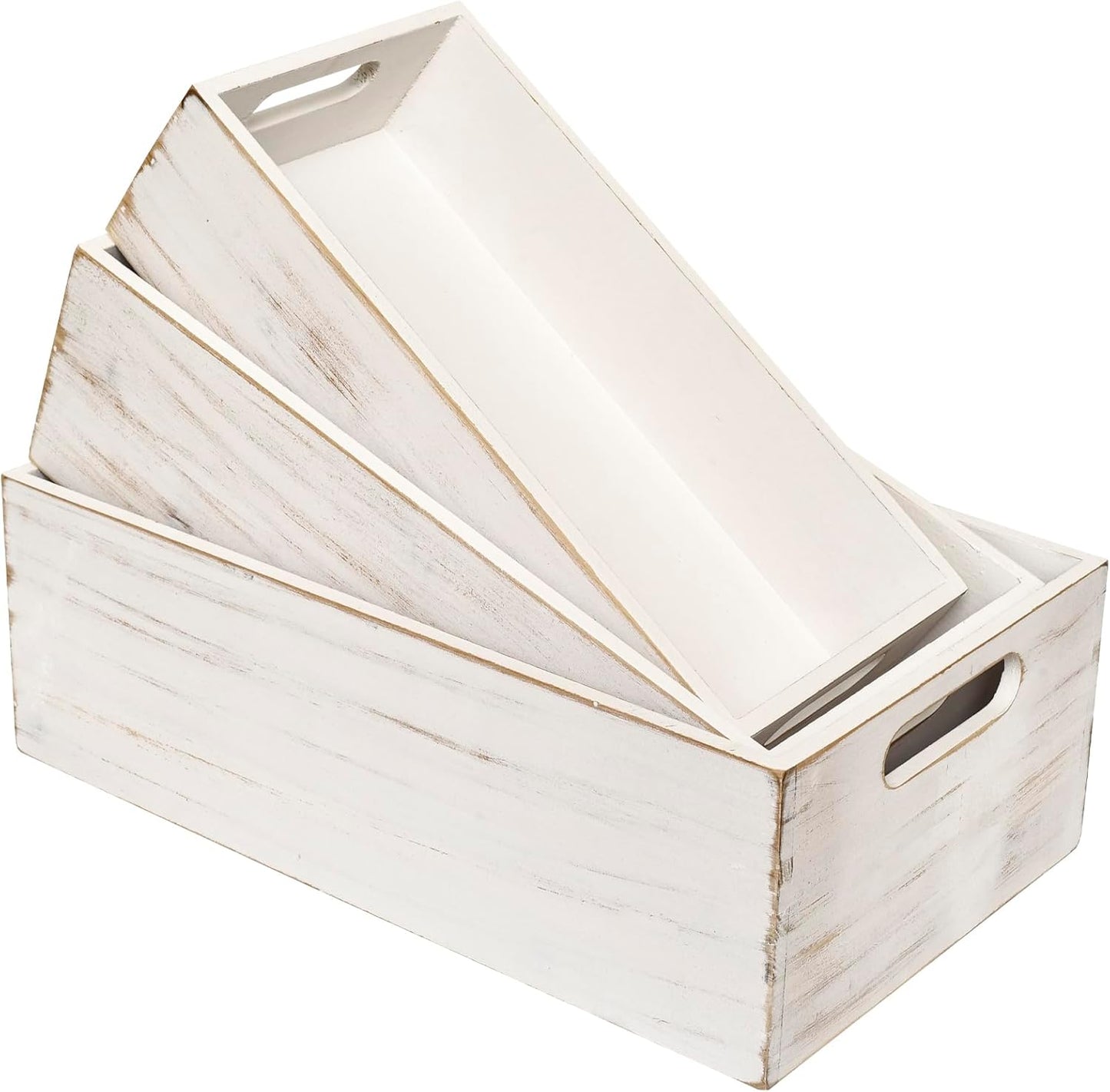 Set of 3 Wooden Boxes for Storage Small Crates for Display and Organizing, Farmhouse Style Storage Boxes for Crafts, Decor, Home Pantry and Living Room