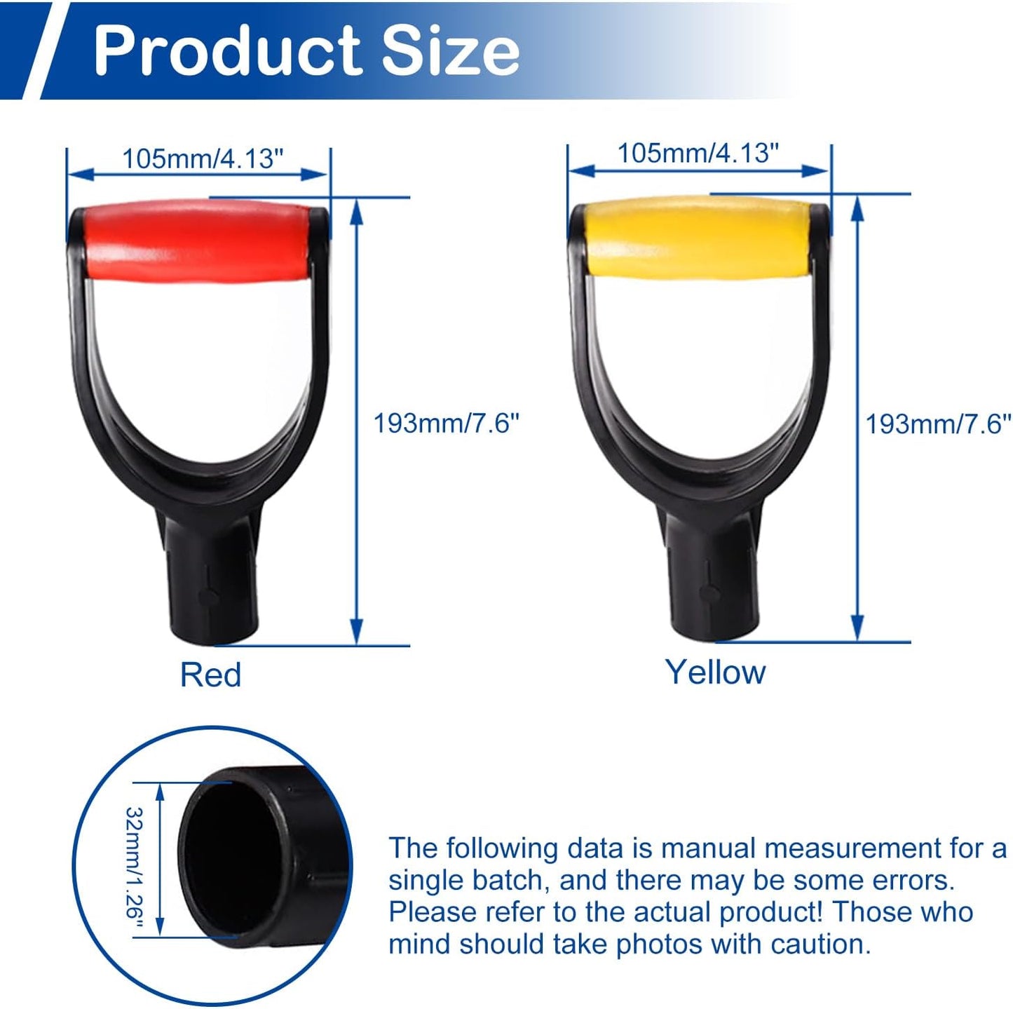 MroMax Shovel D Grip Handle, 1-1/4" Inner Diameter 32mm PVC Spade Snow Shovel Replacement Handle Garden Accessories for Digging Raking Tool Yellow-Black