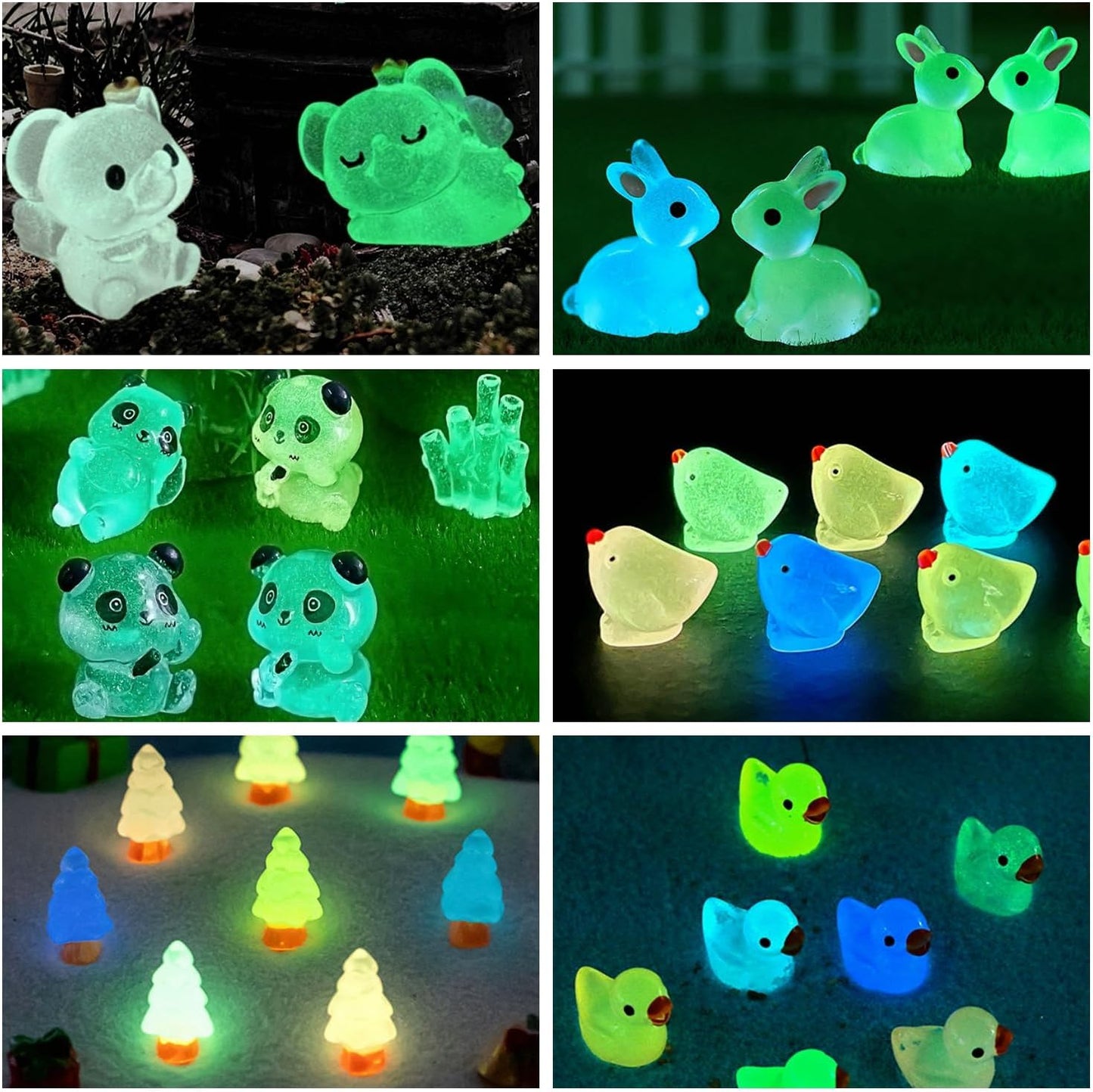 130pcs Various Luminous Mini Resin Animal Figurines Glow in The Dark Miniature Figures Ornament Fairy Garden Accessories Aquarium Landscape Bonsai Dollhouse Decor