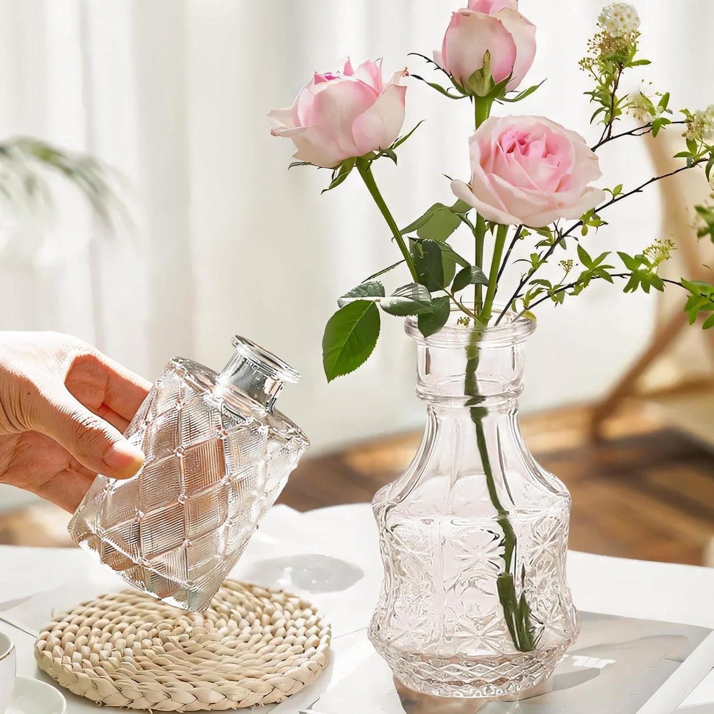 Glass Bud Vases Set of 12, Vintage Small Vases for Flowers, Clear Crystal Mini Glasses in Bulk, Small Flower Design for Centerpieces Wedding Decorations Home Flower Party Decor