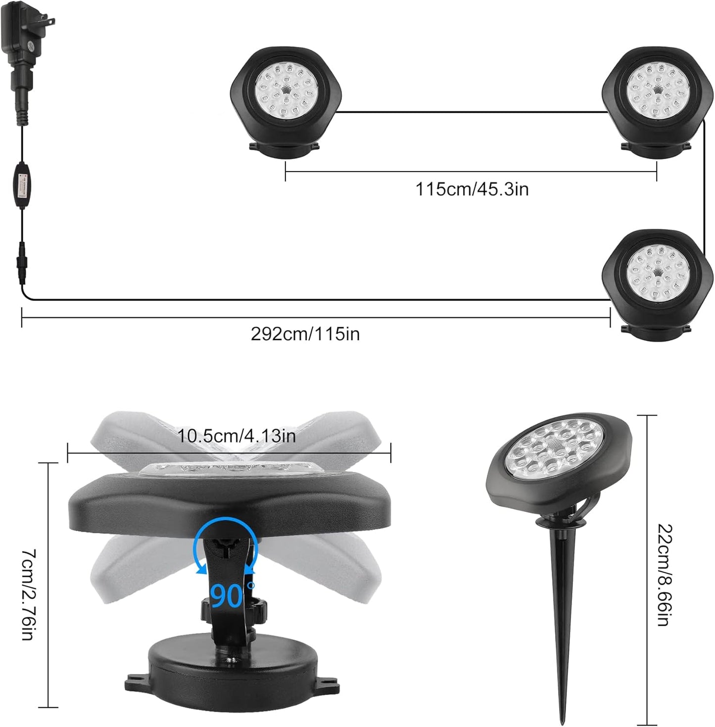 RGBW Pond Lights with Timer, 18 LED Super Bright Underwater Submersible Fountain Lights Color Changing Spotlights, Remote Control IP68 Waterproof for Fish Aquarium Tank Garden Pool (Set of 3)