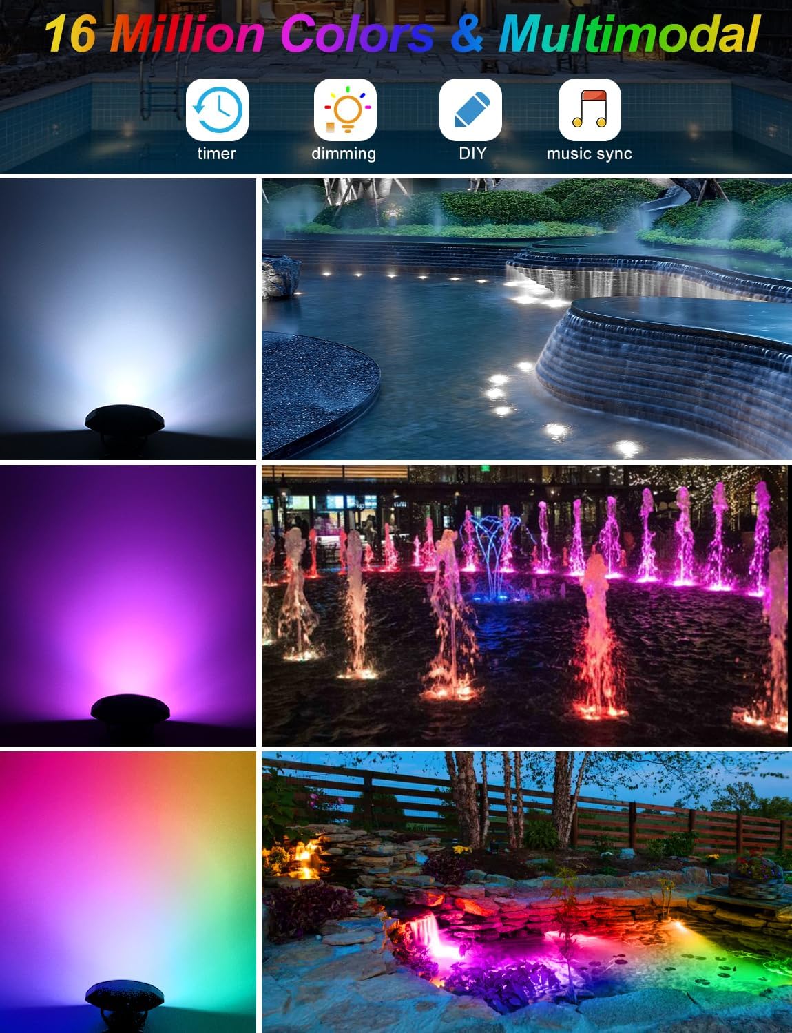 RGB Underwater Pond Lights, Super Bright LED Submersible Fountain Lights Colored Landscape Spotlights, Bluetooth APP Control IP68 Waterproof for Fish Aquarium Tank Garden Yard Pool(Set of 1)