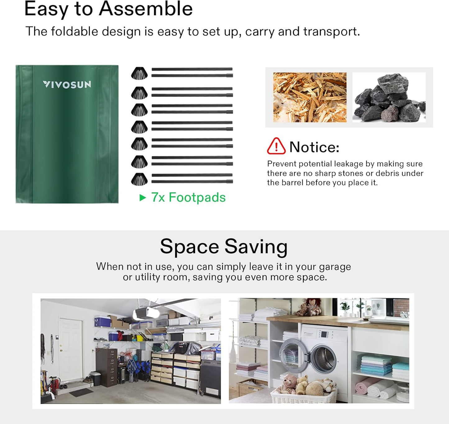 VIVOSUN Collapsible Rain Barrel, 100 Gallon Water Storage Tank with 1000D Oxford Cloth, Portable Rain Collection System Includes Two Spigots and Overflow Kit, Green