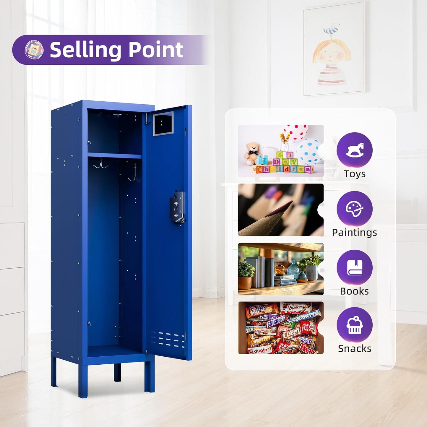 Metal Cabinet Home Office Storage,Lockers,Lockable Employees Metal Locker with Door,54" Height Steel Locker,Lockable Steel Locker for Gym,School,Home,Office,Garage,Assembly Required