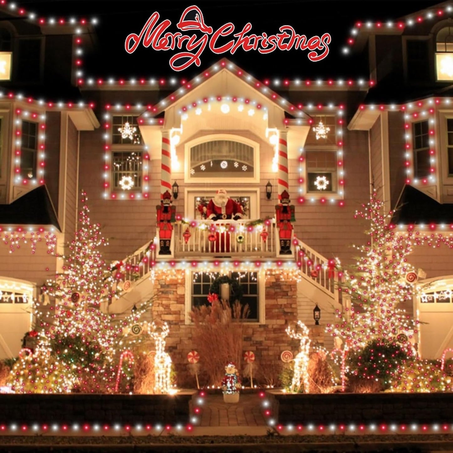 QITONG 4 Pack Red and White Solar Fairy Lights, Each 33ft 100 LED Christmas String Lights Outdoor Waterproof, 8 Modes Silver Wire Twinkle Lights