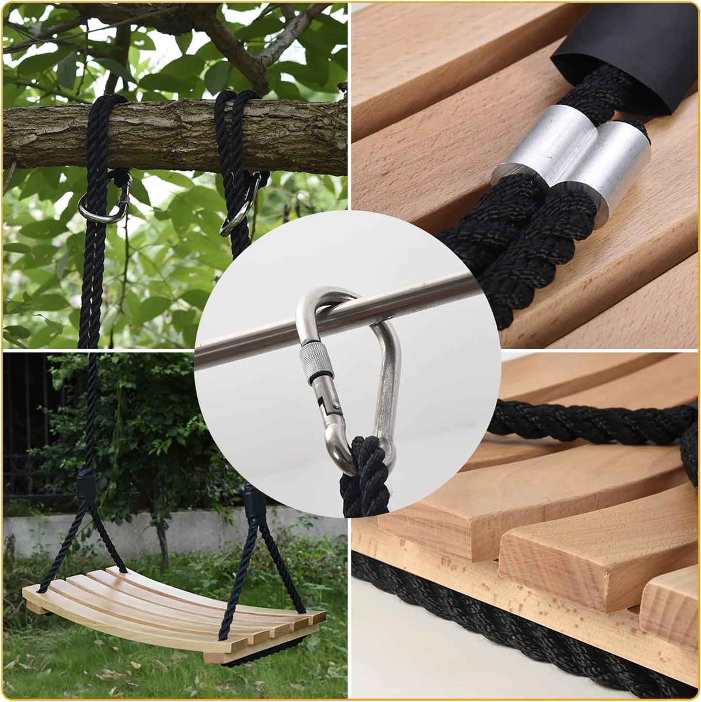 Taeku Adult Tree Swing, Hanging Beech Wood Swings with Adjustable Rope Garden Chair Seat Swing for Indoor Outdoor (26''x12'')