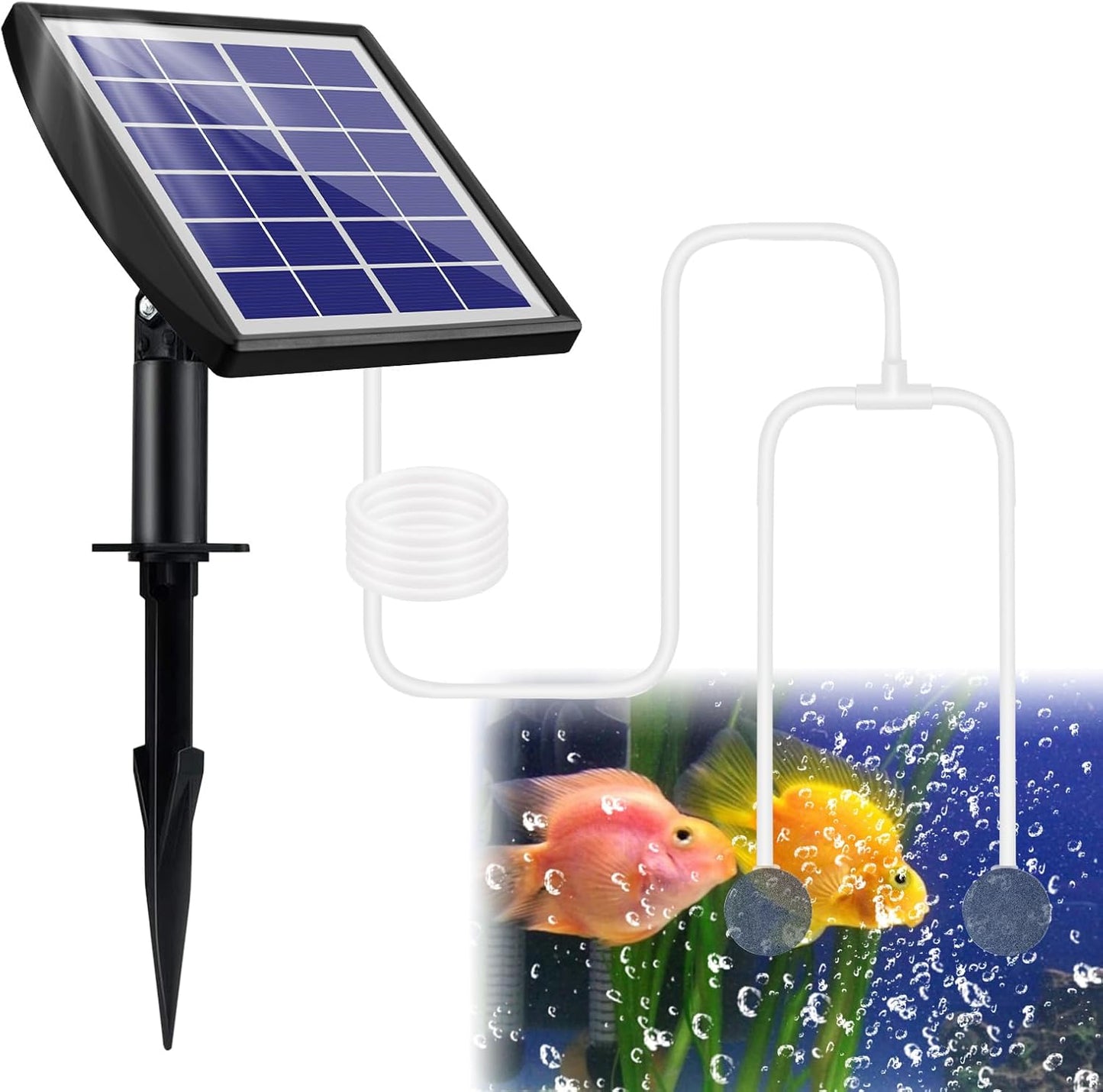 Solar Aerator, Solar Air Pump - 2W & 2200mAh Solar Powered Pond Pump With 2 Air Bubble Stones, Regulator for Small Fish Ponds, Stock Tanks, Aquariums, Hydroponics