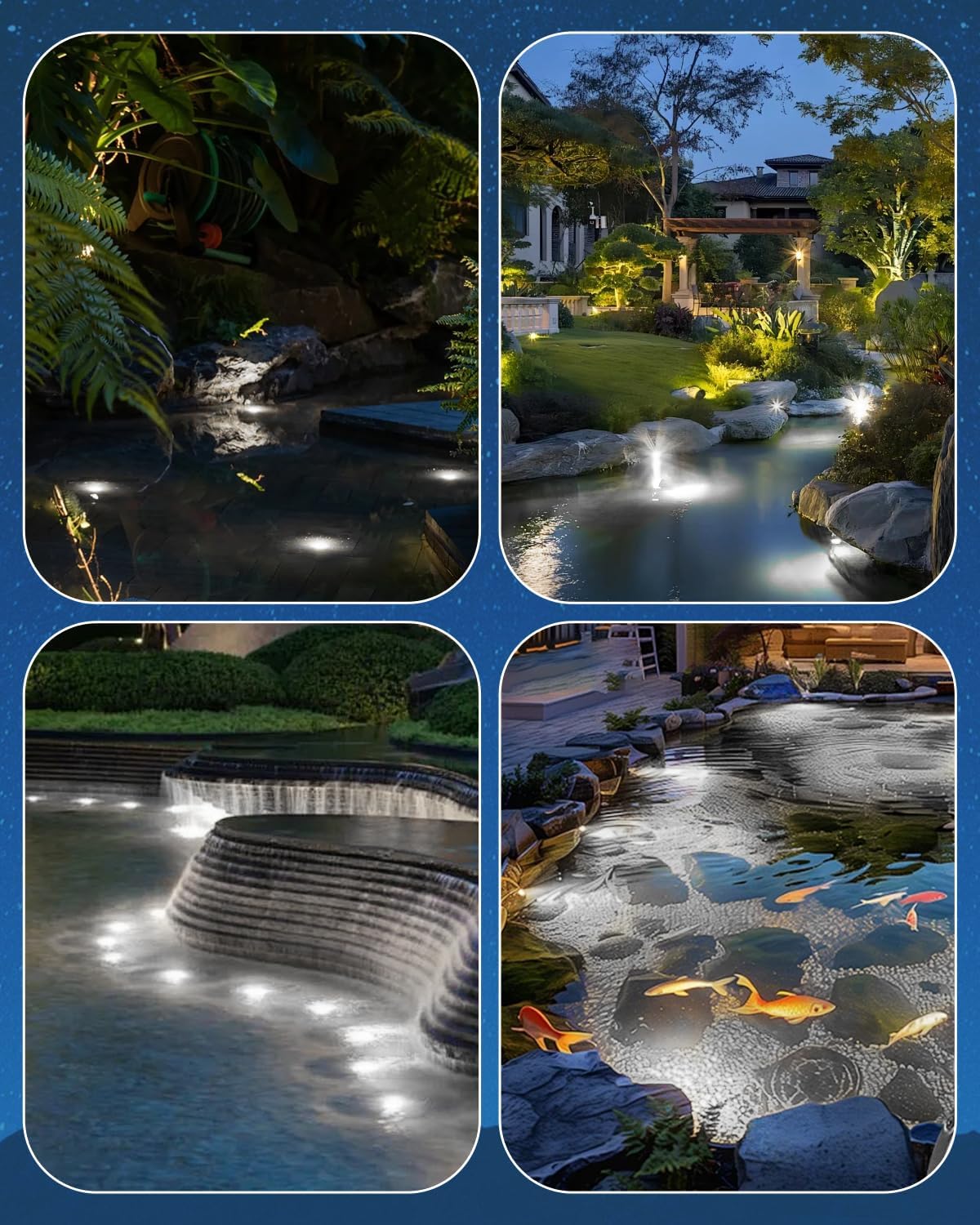 HIBOITEC Pond Lights 3W LED IP68 Waterproof Underwater Lights with UL Cord Day White 4000K Low Voltage Landscape Lighting for Fountain Pool Compatible 12-24V AC/DC 1Pack