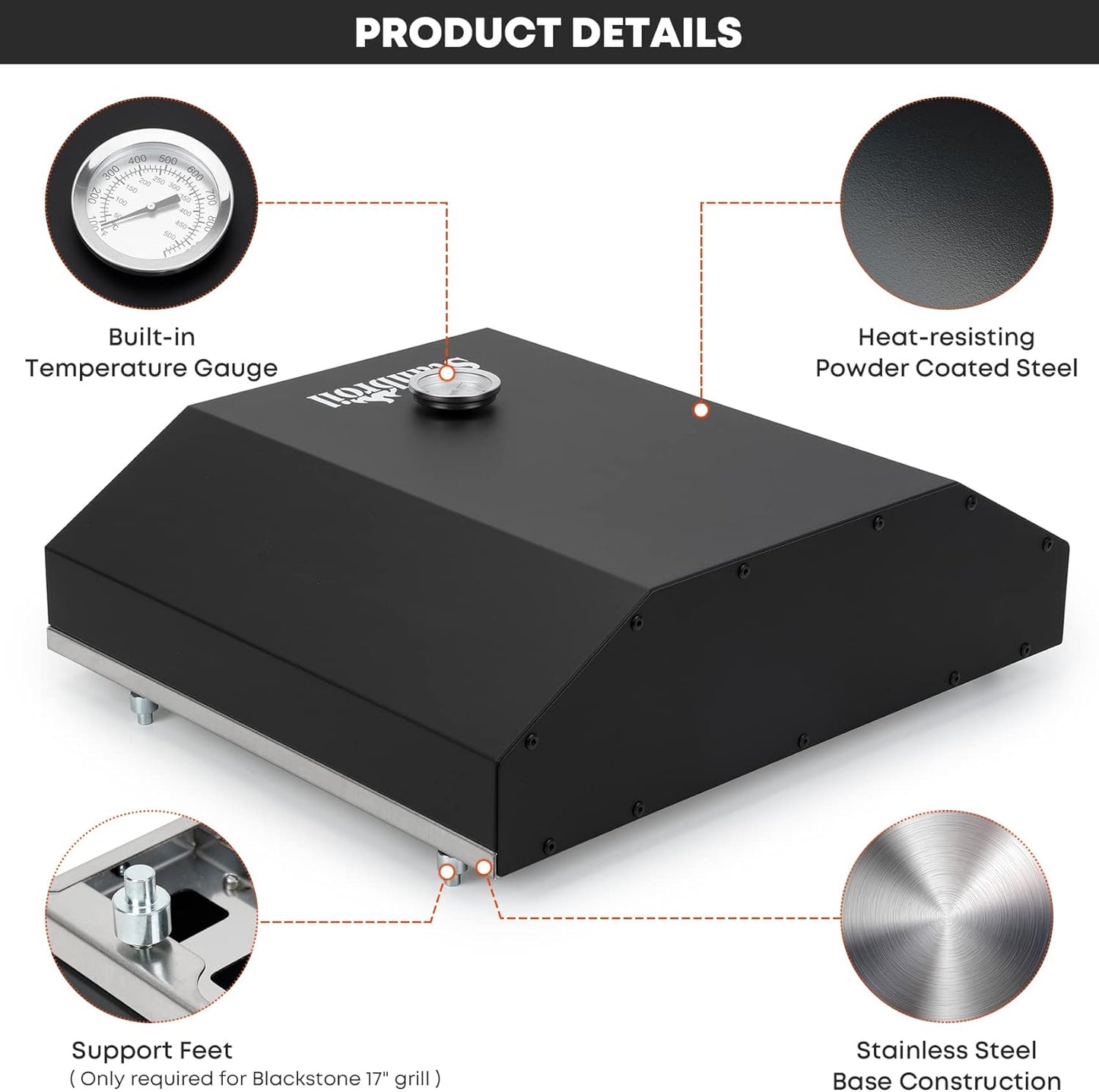 Stanbroil Outdoor Pizza Oven for Blackstone 17" or 22" Tabletop Griddles, Portable Pizza Maker with 13" Pizza Stone and Temperature Gauge, Blackstone Flat Top Gas Grill Accessories