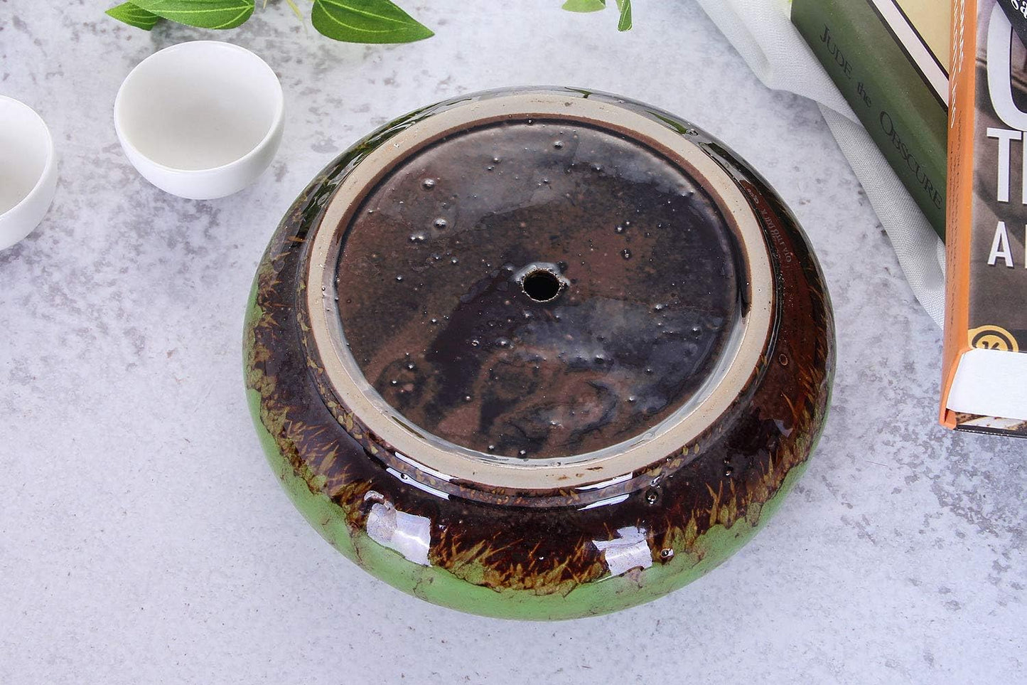 VanEnjoy 7.3 inch Round Large Shallow Succulent Ceramic Glazed Planter Pots with Drainage Hole, Bonsai Pots Garden Decorative Cactus Stand Flower Container (green)