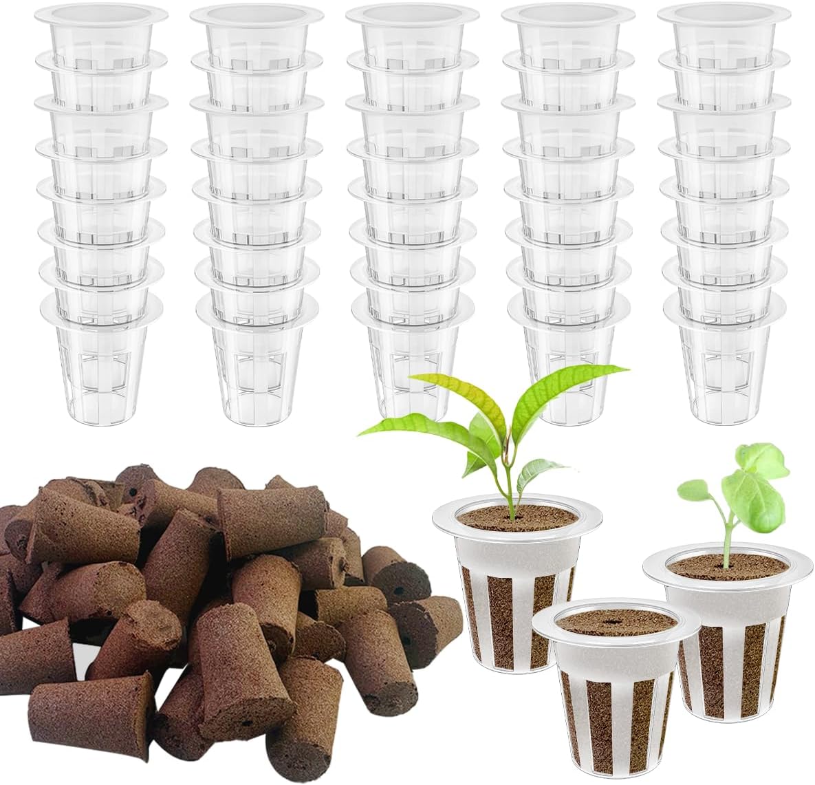 40 Pcs Hydroponic Seeds Grow Sponges Pods Kit,Indoor Hydroponics Growing System Root Plant Basket,Hydroponic Pods Cups Pot and Grow Sponges for Garden Indoor Herb Hydroponic Growing System