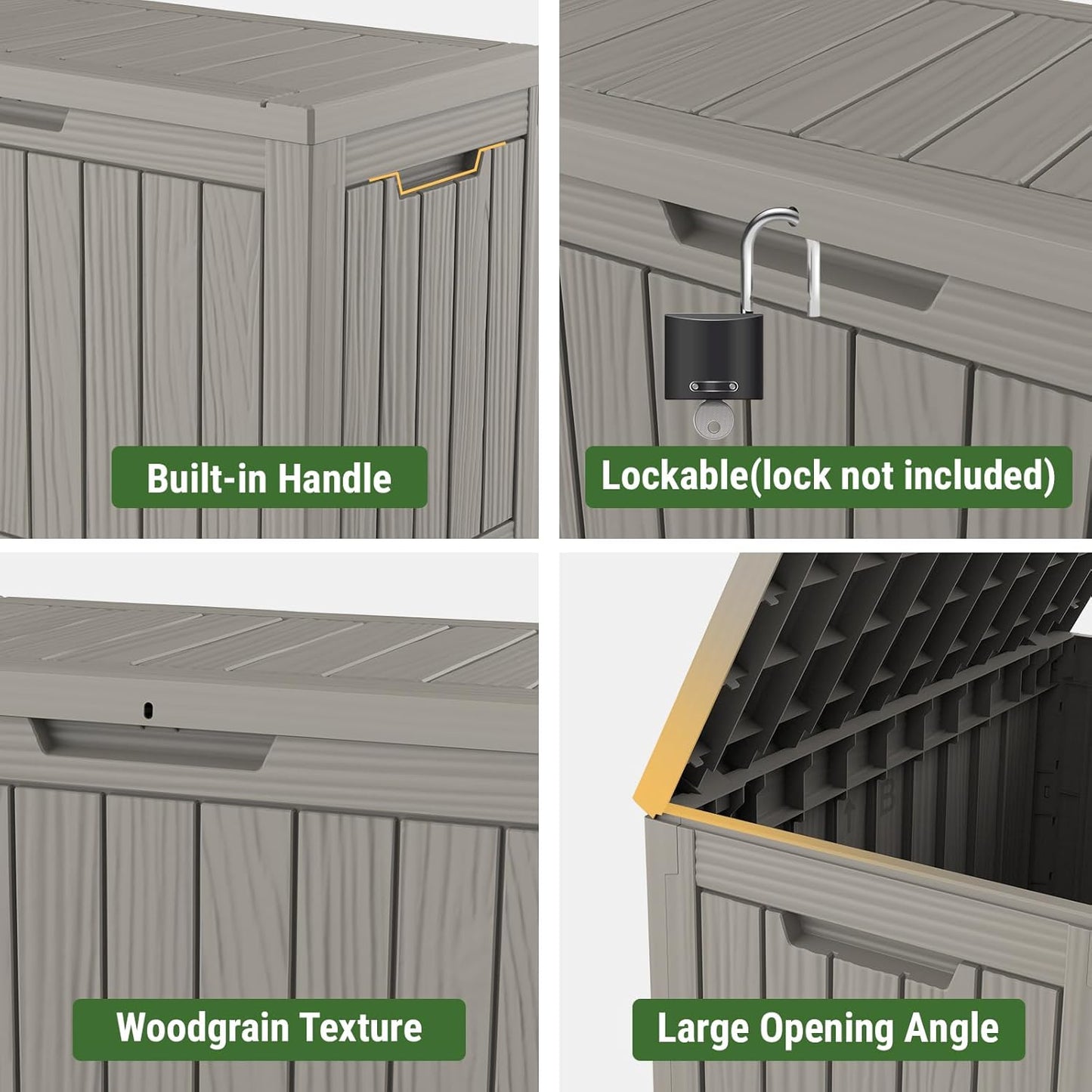 Mars Villa 45 Gallon Outdoor Storage Box, Resin Deck Box Waterproof, Storage Chest for Outside Patio Furniture Cushions, Pool Supplies, Garden Tools, UV Resistant and Weatherproof, Greige