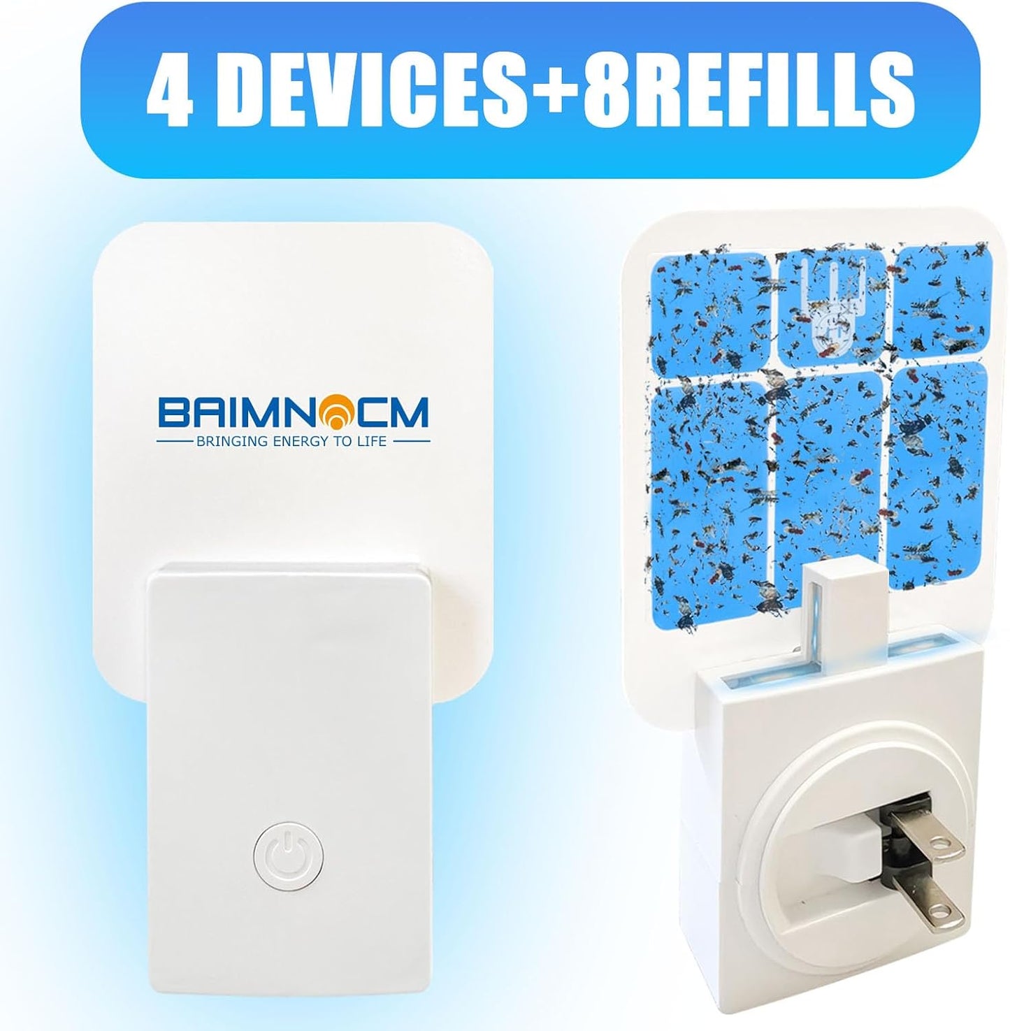 Blue Light Bug Catcher Indoor Plug in, Gnat Traps for House, Indoor Fly Trap for Fruit Fly, Moth and Mosquito, Flying Insect Catcher, 4 Device+8 Refills