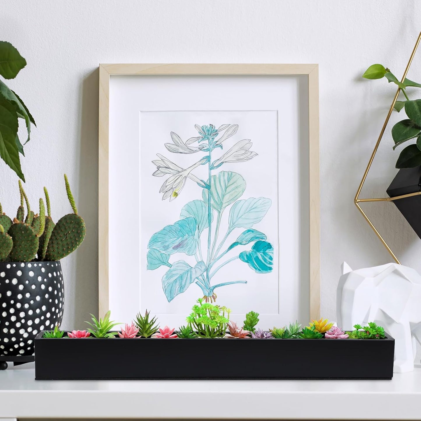 32 x 3.5 x 3.5 Inch Long Rectangular Planter Box Window Sill Plant Box Metal Water Trough Indoor Large Modern Steel with Drainage Holes Herb Garden Home(Black)