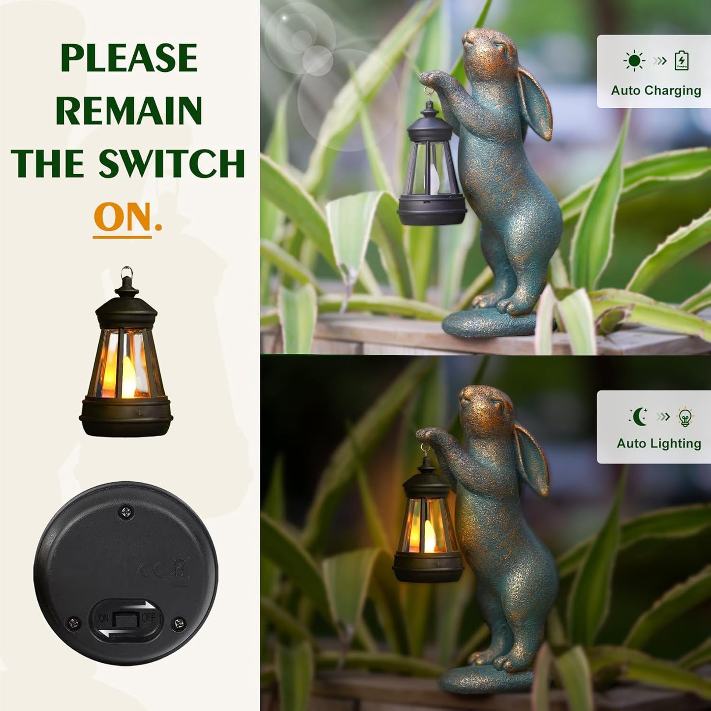 MININOVA Garden Statues Rabbit with Solar Lantern Outdoor Bunny Figurines Decorations for Patio Yard Lawn Ornaments Gifts for Birthday Easter Housewarming