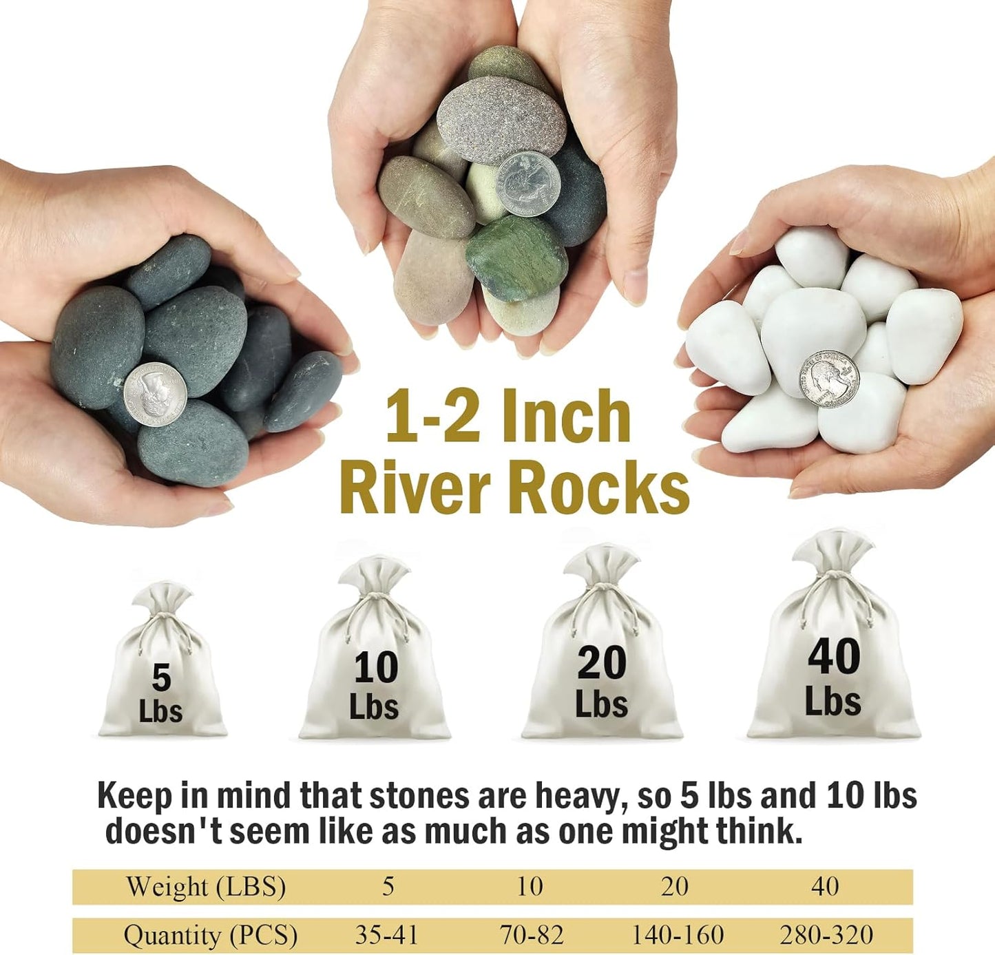 20 lbs River Rocks for Plants, 1-2 Inch Decorative Pebbles Stones for Landscaping Garden Painting Crafting Walkways and Outdoor Yard