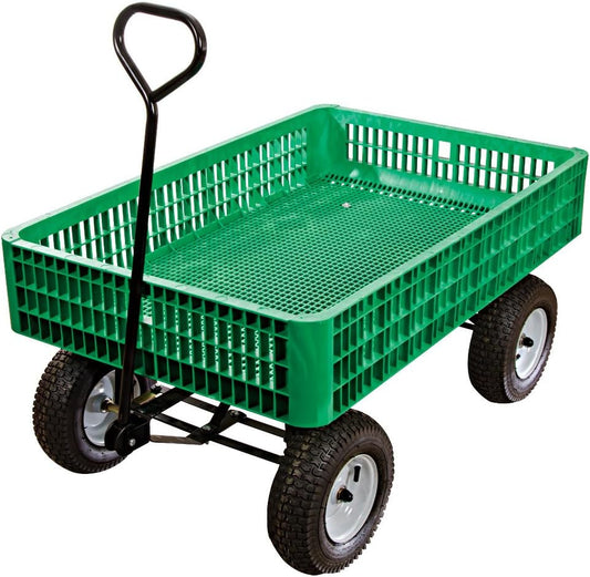 A.M. Leonard Green Utility Wagon with Flat-Free Tires - 30 x 46 x 7.5 Inch Tray