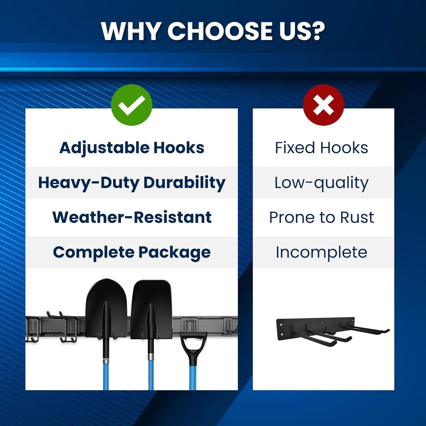 Garage Storage, Garage Organization, Garage Tool Organizer Wall Mount, Garden Tool Organization and Storage 32.1 Inches, Max 300lbs Adjustable Metal Hooks, Hangers Garden Yard Tool Rack,