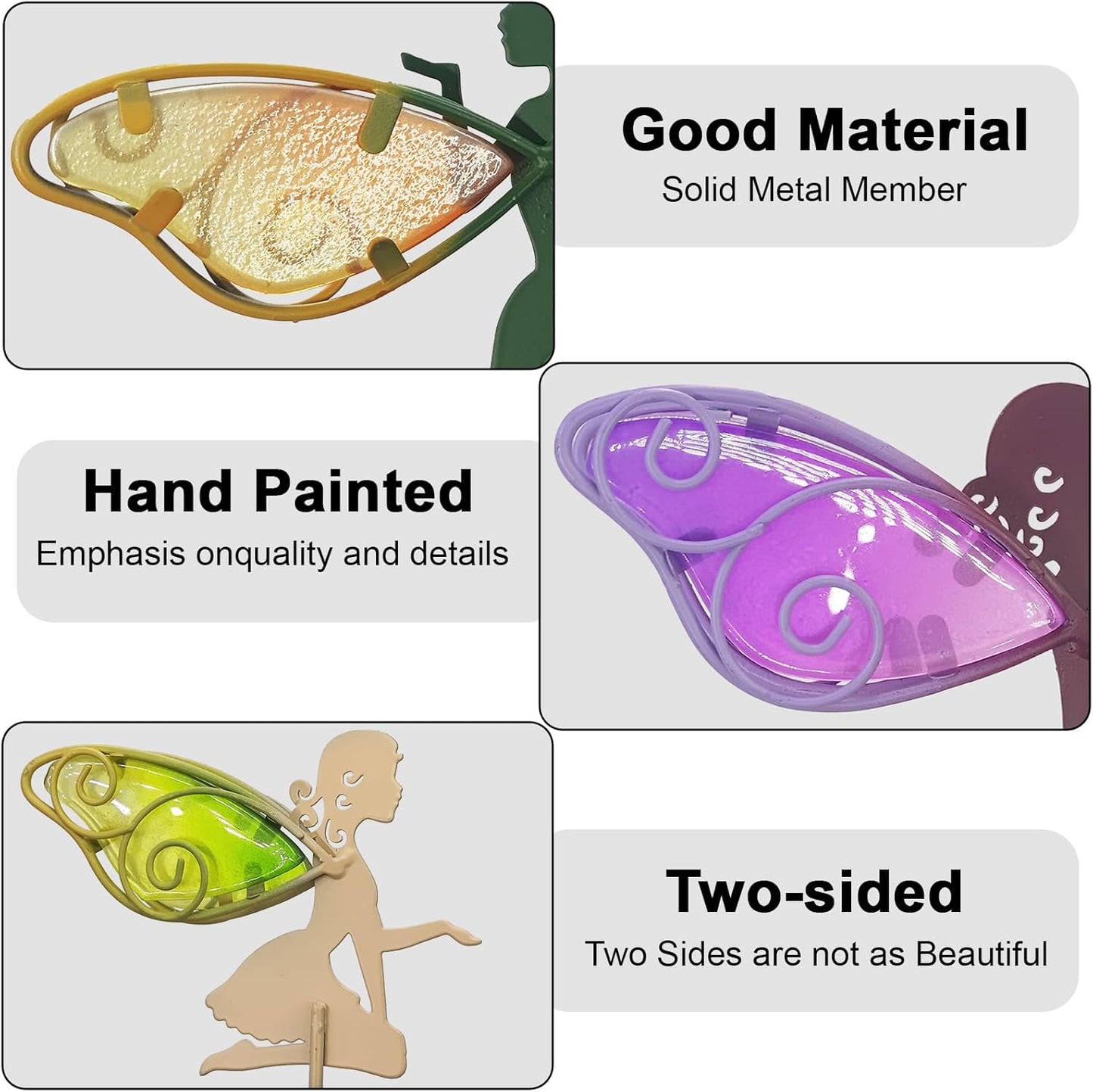 John's Studio Fairy Decorative Garden Stake - Outdoor Metal Pathway Decoration Dual Purpose Indoor Hanging Wall Decor for Garden Patio Yard Lawn Pathway Ornaments - 6PCS