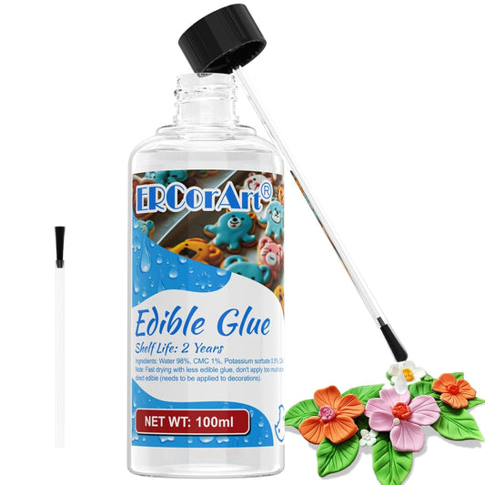 Edible Glue for Cake Decorating - Transparent Edible Flowers Cake Adhesive for Fondant, Cake Decorating, Cookie, Baking, Buttercream Icing - 100ml/3.4 oz