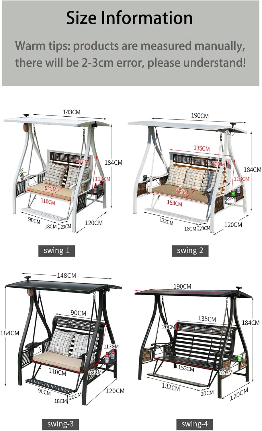 2/3-Seat Outdoor Patio Porch Swing with Adjustable Aluminum Alloy Canopy Solar Patio Swing Chair Bench with Footrest Side Cup Holder for Backyard Lawn (Himalaya White-2 Seat)
