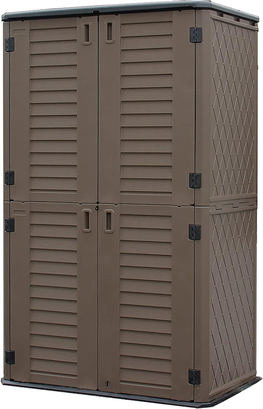 Sheds & Outdoor Storage, 52 Cu.ft Vertical Storage with Floor, Cabinet Waterproof for Garage Pool Bike Shed, Garden , Coffee Brown