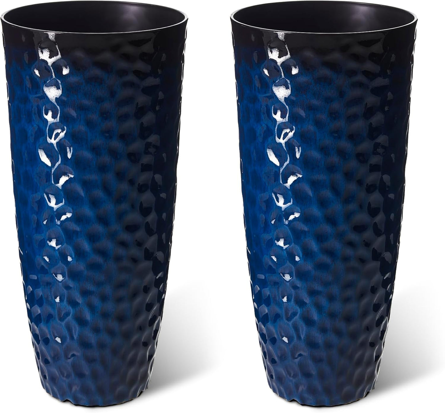 Glitzhome 31" H Oversized Tall Planter, Set of 2 Honeycomb Textured Gradient Cobalt Blue Round Garden Plant Pots with Drainage Holes, Large Flower Containers for Indoor Outdoor Front Door Patio