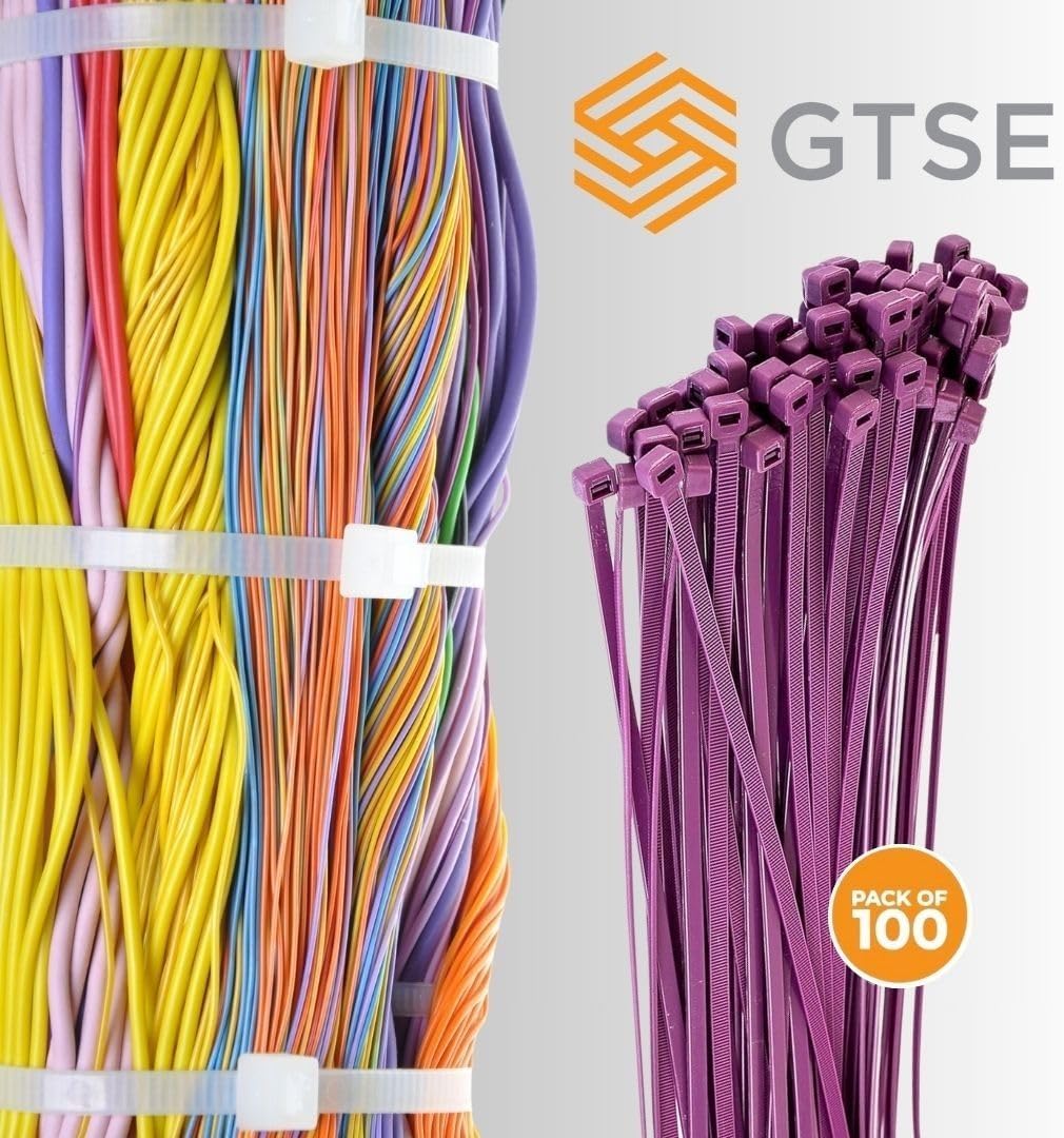 GTSE 4 Inch Purple Zip Ties, 100 Pack, 18lb Strength, UV Resistant Nylon Small Cable Ties, Self-Locking 4" Tie Wraps