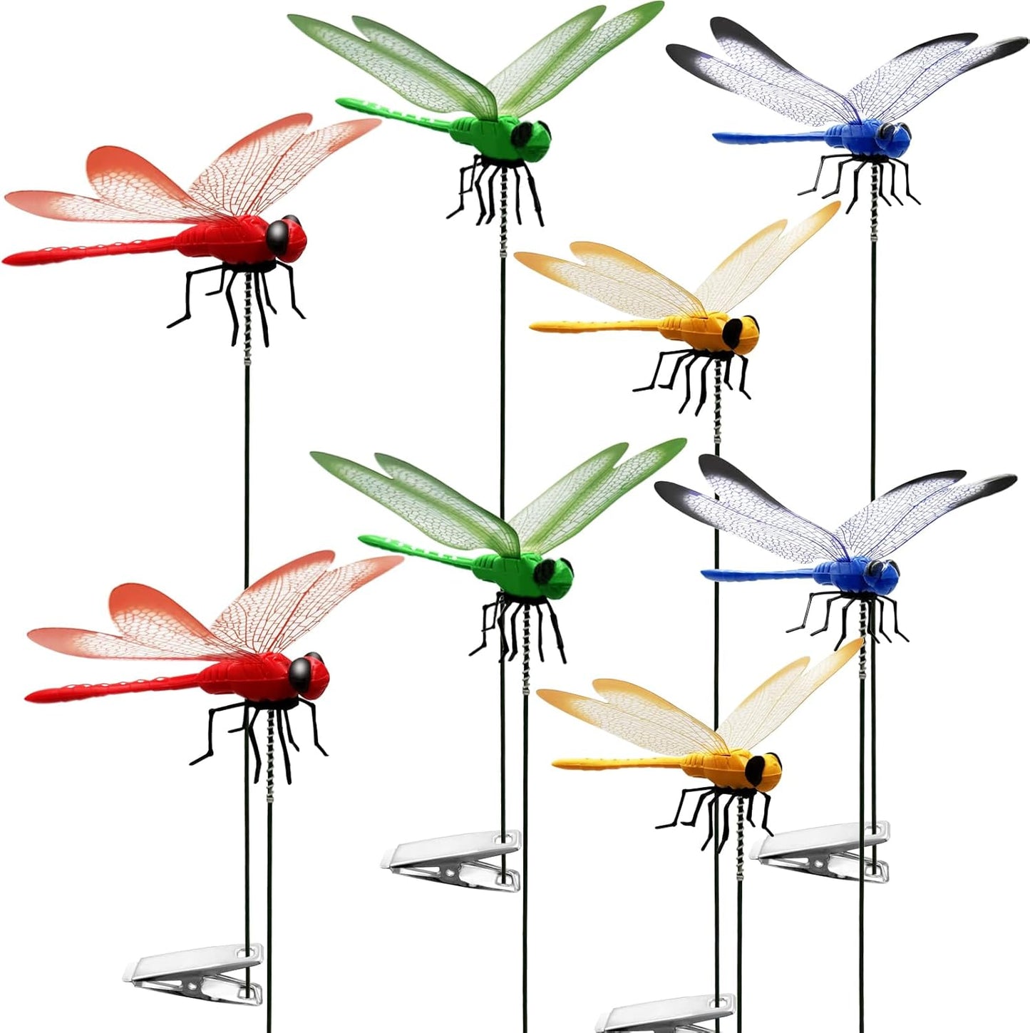 Dragonfly Clip on Hat, Dragonfly Garden Décor, 3D Fake Dragonflies The Deer or Horse Fly Nature Enemy to Scare Garden Fly for Indoor Outdoor (8Pcs-Colorful)