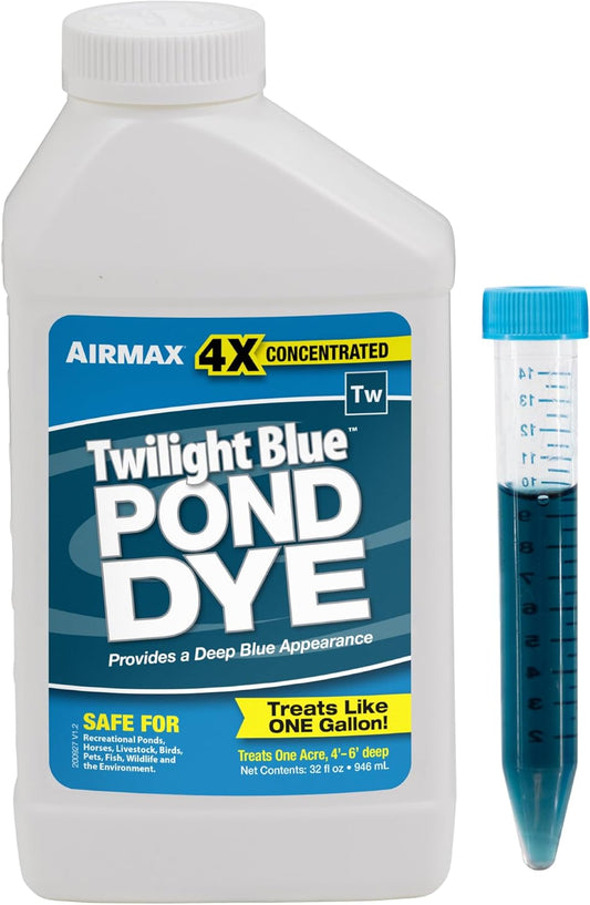 Airmax Twilight Blue Pond Dye 4X Concentrate for Outdoor Ponds & Lakes, Natural Pond Colorant & Beauty Enhancer, Block Ultraviolet Rays, Fish, Bird & Livestock Safe, Easy Liquid Application,1 Quart