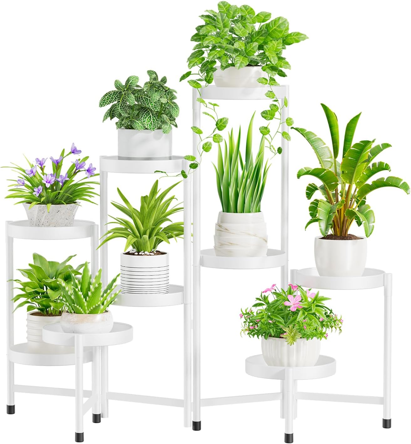 iDavosic.ly Plant Stand Indoor Outdoor, 9 Tier Corner Metal Flower Display Holder Shelf, Folding Tall Orchid Rack for Patio Balcony Porch Garden Living Room House, White