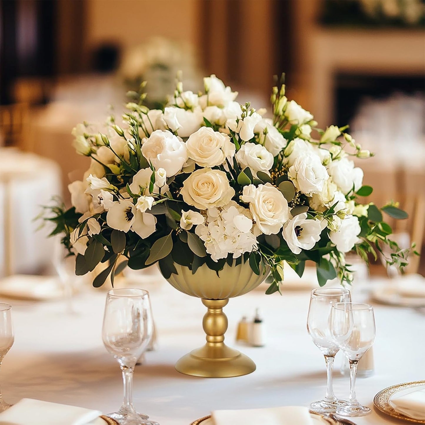 Sziqiqi Urn Vase for Wedding Centrepiece: 7.9in Gold Compote Bowl Vase Table Decorations - Floral Arrangement Pots Set of 10 - Metal Decorative Vases for Party Reception Dinner Table